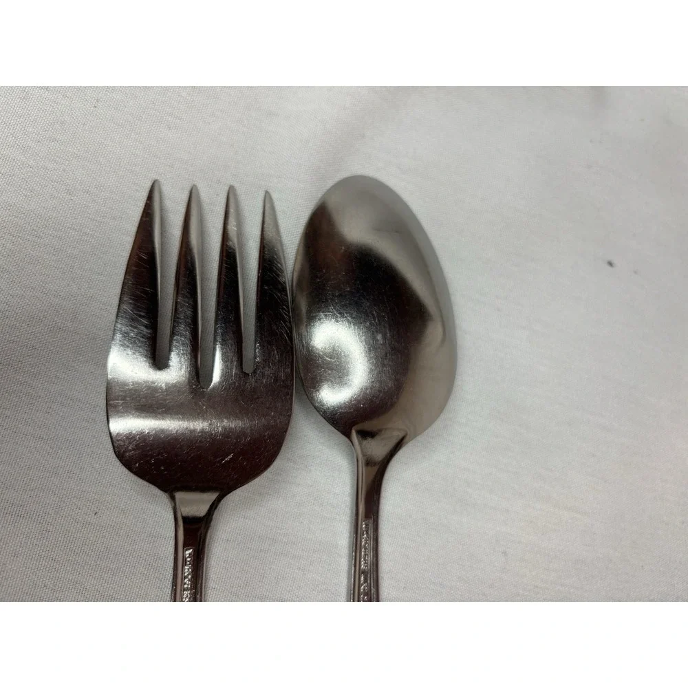 WM Rogers Glossy Stainless Steel Silver Serving Fork & Serving Spoon Set 2pcs